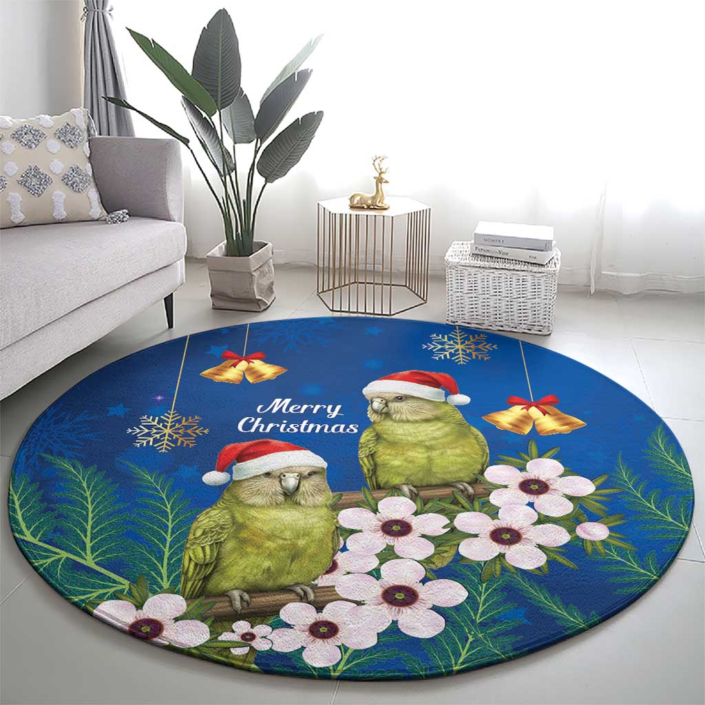 New Zealand Kakapo Christmas Round Carpet Owl Parrot Santa Sliver Fern Manuka - Blue LT14 - Polynesian Pride