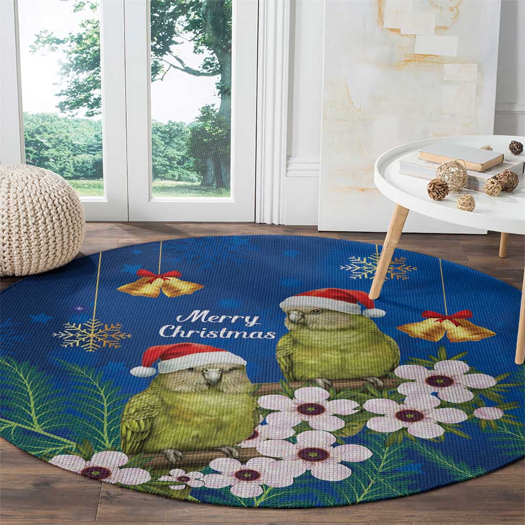 New Zealand Kakapo Christmas Round Carpet Owl Parrot Santa Sliver Fern Manuka - Blue LT14 - Polynesian Pride