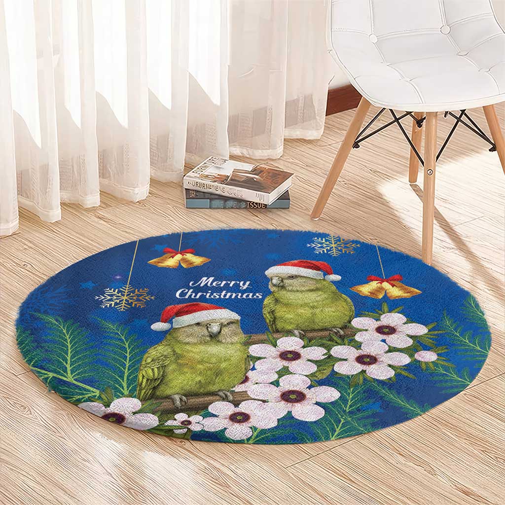 New Zealand Kakapo Christmas Round Carpet Owl Parrot Santa Sliver Fern Manuka - Blue LT14 - Polynesian Pride