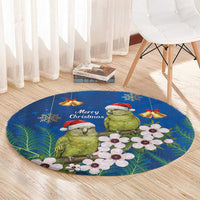 New Zealand Kakapo Christmas Round Carpet Owl Parrot Santa Sliver Fern Manuka - Blue LT14 - Polynesian Pride