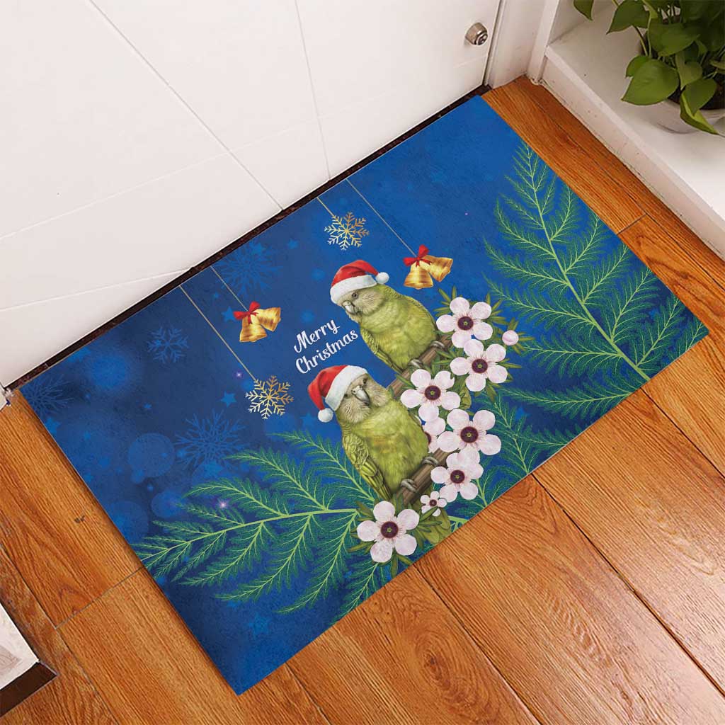 New Zealand Kakapo Christmas Rubber Doormat Owl Parrot Santa Sliver Fern Manuka - Blue LT14 - Polynesian Pride