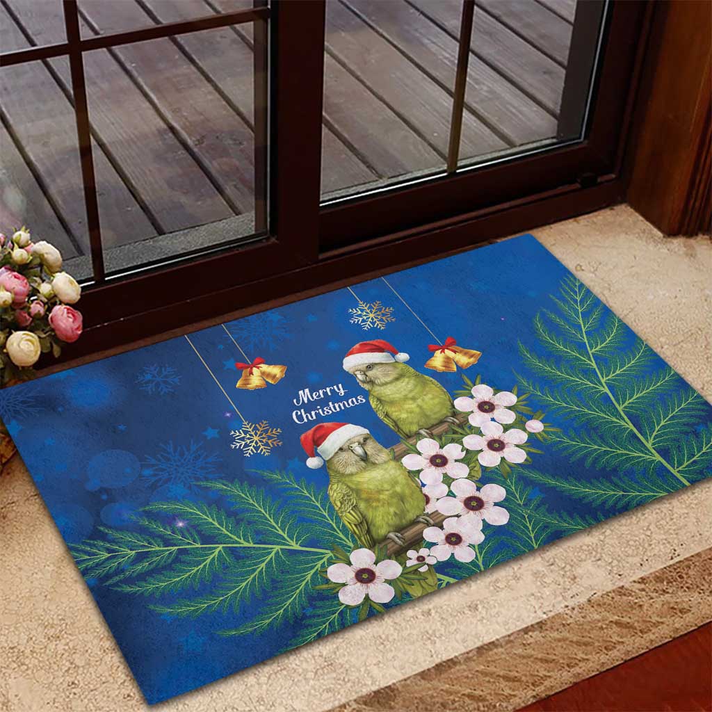 New Zealand Kakapo Christmas Rubber Doormat Owl Parrot Santa Sliver Fern Manuka - Blue LT14 - Polynesian Pride