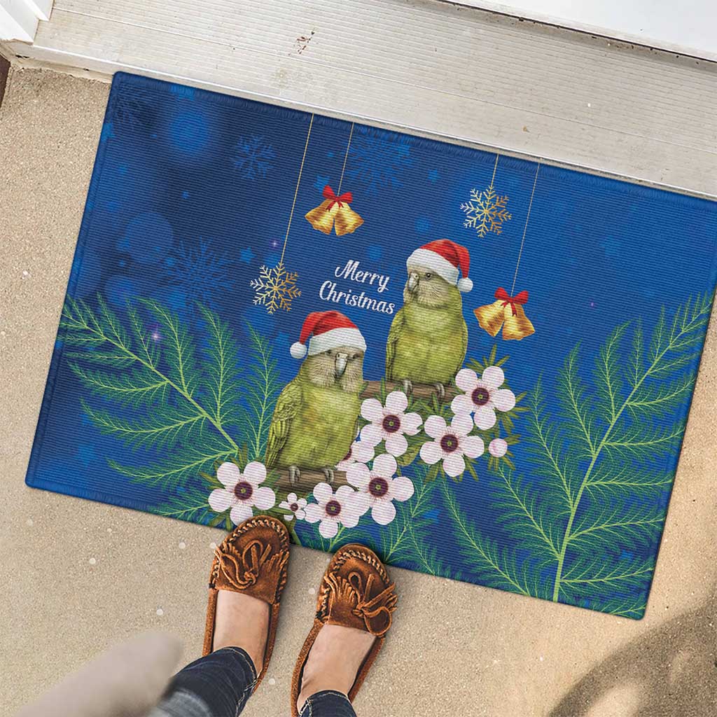New Zealand Kakapo Christmas Rubber Doormat Owl Parrot Santa Sliver Fern Manuka - Blue LT14 - Polynesian Pride