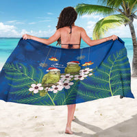 New Zealand Kakapo Christmas Sarong Owl Parrot Santa Sliver Fern Manuka - Blue LT14 - Polynesian Pride