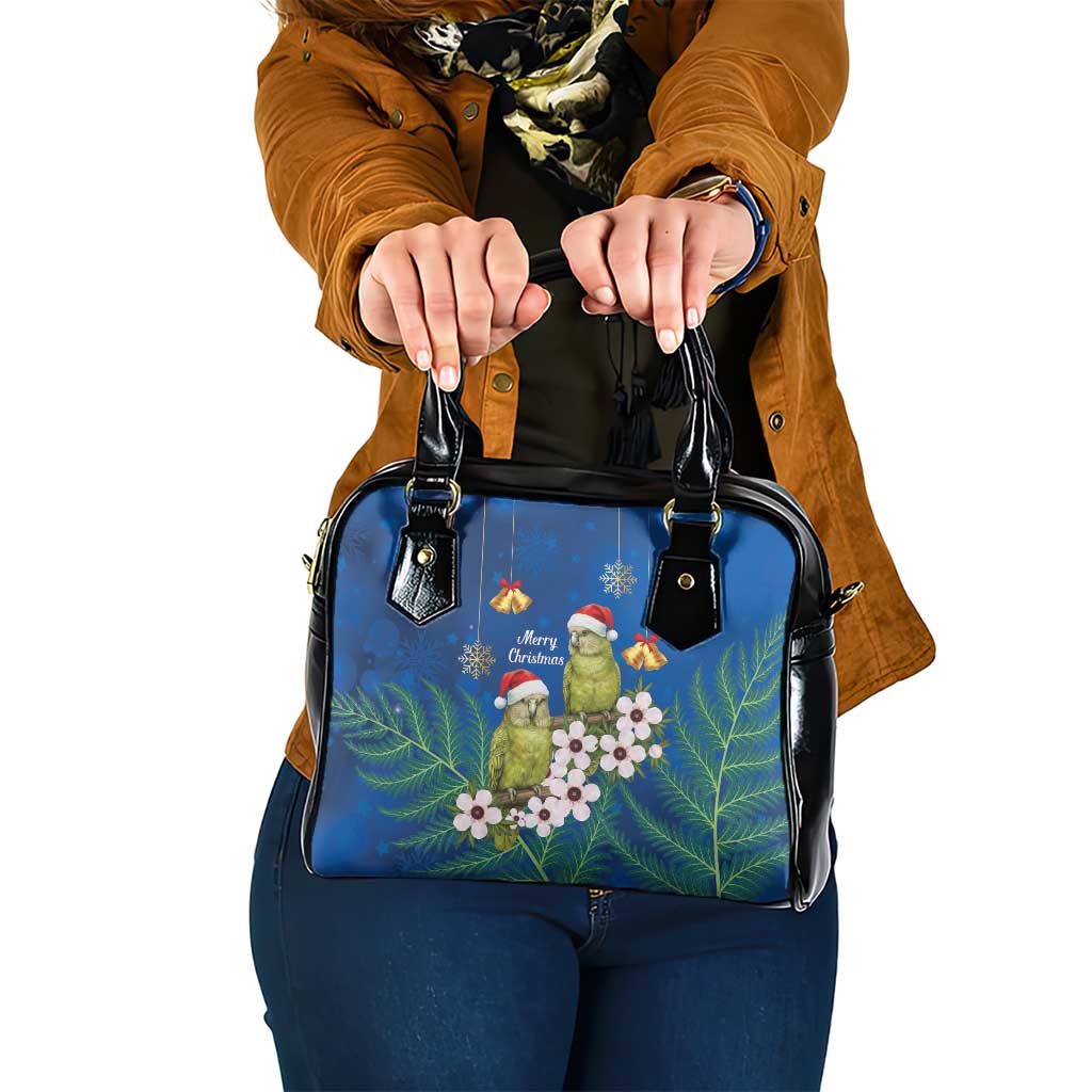 New Zealand Kakapo Christmas Shoulder Handbag Owl Parrot Santa Sliver Fern Manuka - Blue LT14 One Size Blue - Polynesian Pride