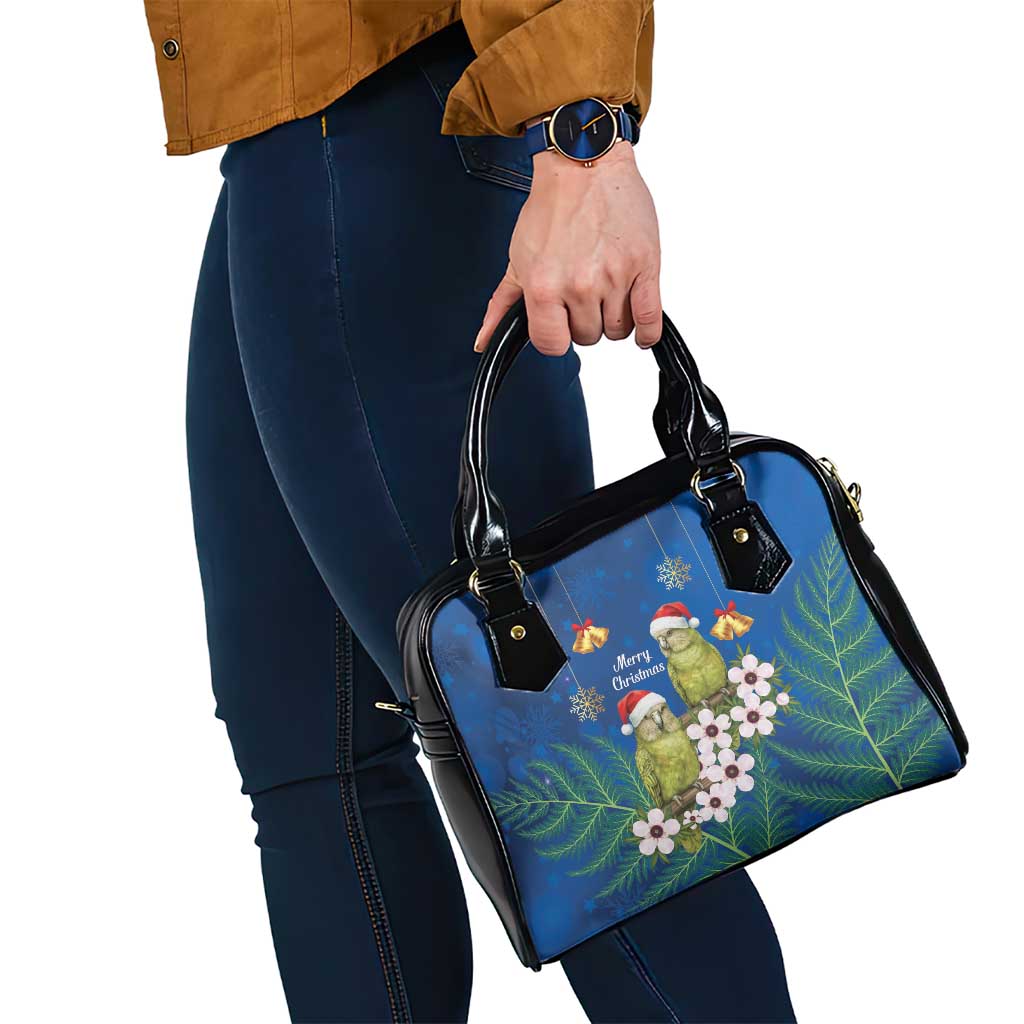 New Zealand Kakapo Christmas Shoulder Handbag Owl Parrot Santa Sliver Fern Manuka - Blue LT14 - Polynesian Pride