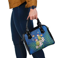 New Zealand Kakapo Christmas Shoulder Handbag Owl Parrot Santa Sliver Fern Manuka - Blue LT14 - Polynesian Pride