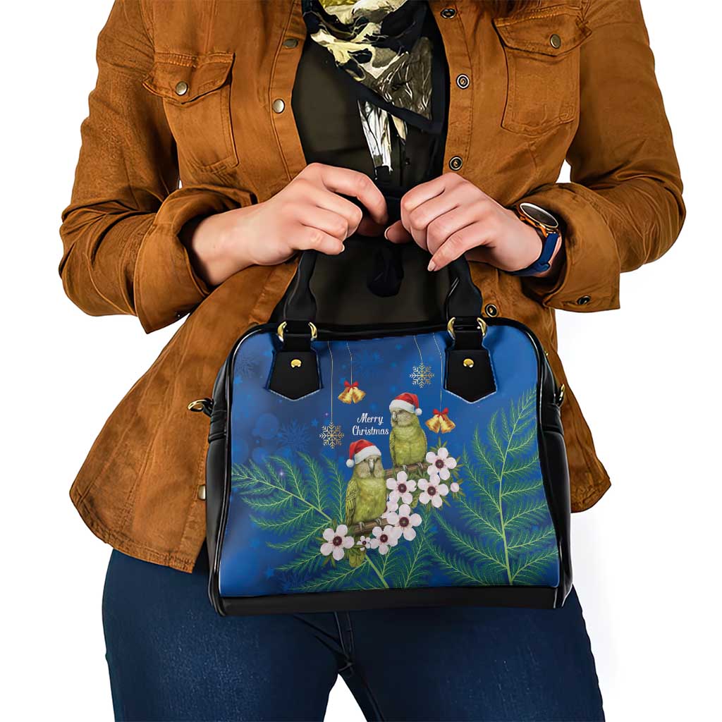 New Zealand Kakapo Christmas Shoulder Handbag Owl Parrot Santa Sliver Fern Manuka - Blue LT14 - Polynesian Pride