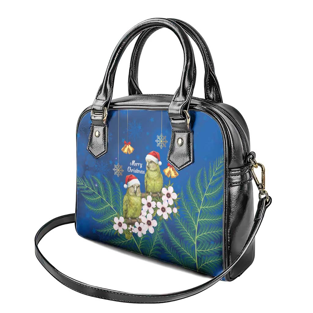 New Zealand Kakapo Christmas Shoulder Handbag Owl Parrot Santa Sliver Fern Manuka - Blue LT14 - Polynesian Pride
