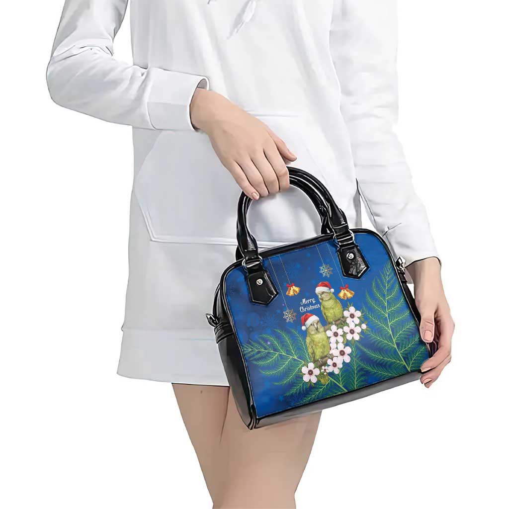 New Zealand Kakapo Christmas Shoulder Handbag Owl Parrot Santa Sliver Fern Manuka - Blue LT14 - Polynesian Pride