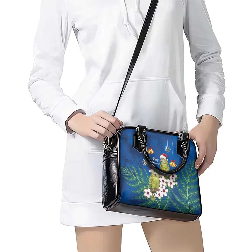 New Zealand Kakapo Christmas Shoulder Handbag Owl Parrot Santa Sliver Fern Manuka - Blue LT14 - Polynesian Pride
