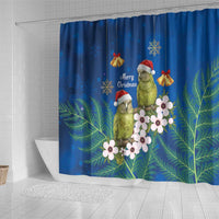 New Zealand Kakapo Christmas Shower Curtain Owl Parrot Santa Sliver Fern Manuka - Blue LT14 - Polynesian Pride