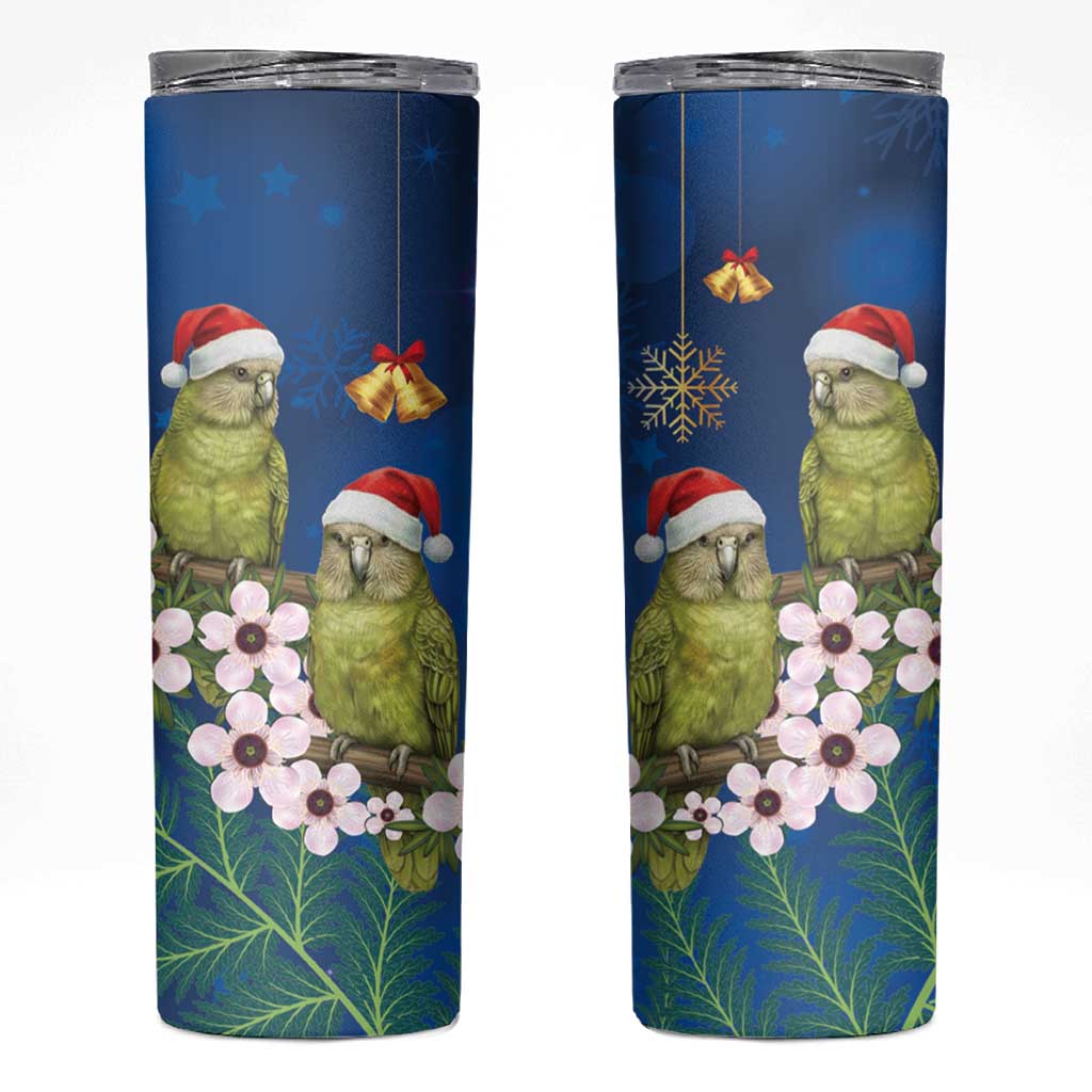 New Zealand Kakapo Christmas Skinny Tumbler Owl Parrot Santa Sliver Fern Manuka - Blue LT14 Blue - Polynesian Pride