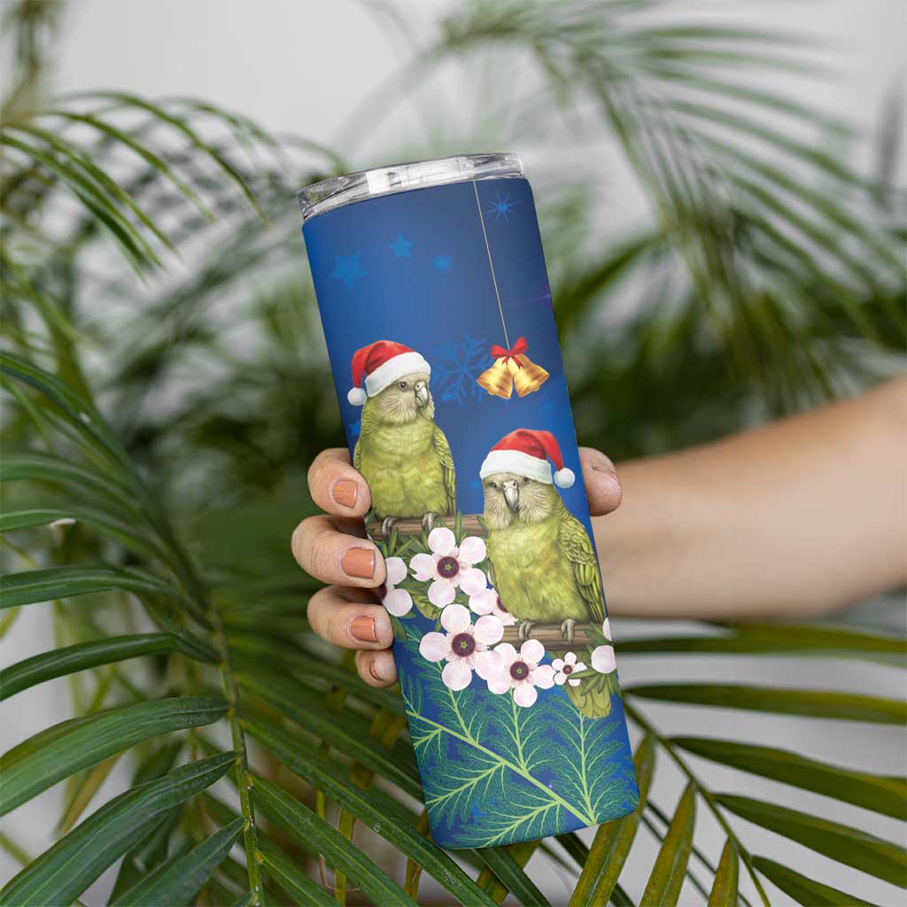 New Zealand Kakapo Christmas Skinny Tumbler Owl Parrot Santa Sliver Fern Manuka - Blue LT14 - Polynesian Pride