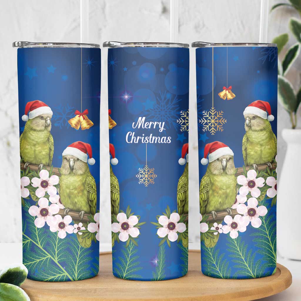 New Zealand Kakapo Christmas Skinny Tumbler Owl Parrot Santa Sliver Fern Manuka - Blue LT14 - Polynesian Pride