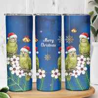 New Zealand Kakapo Christmas Skinny Tumbler Owl Parrot Santa Sliver Fern Manuka - Blue LT14 - Polynesian Pride