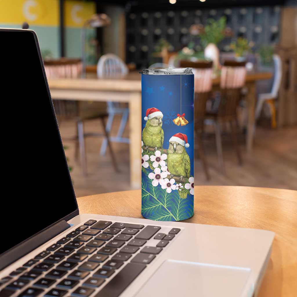 New Zealand Kakapo Christmas Skinny Tumbler Owl Parrot Santa Sliver Fern Manuka - Blue LT14 - Polynesian Pride