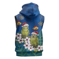 New Zealand Kakapo Christmas Sleeveless Hoodie Owl Parrot Santa Sliver Fern Manuka - Blue LT14 - Polynesian Pride