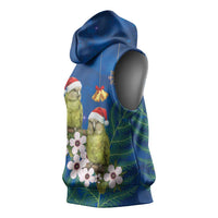 New Zealand Kakapo Christmas Sleeveless Hoodie Owl Parrot Santa Sliver Fern Manuka - Blue LT14 - Polynesian Pride