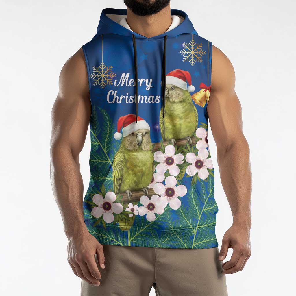 New Zealand Kakapo Christmas Sleeveless Hoodie Owl Parrot Santa Sliver Fern Manuka - Blue LT14 - Polynesian Pride