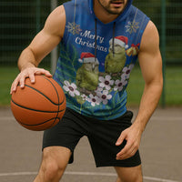 New Zealand Kakapo Christmas Sleeveless Hoodie Owl Parrot Santa Sliver Fern Manuka - Blue LT14 - Polynesian Pride