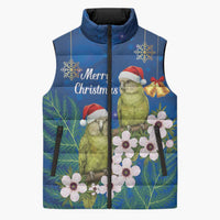 New Zealand Kakapo Christmas Sleeveless Puffer Jacket Owl Parrot Santa Sliver Fern Manuka - Blue LT14 Unisex Blue - Polynesian Pride