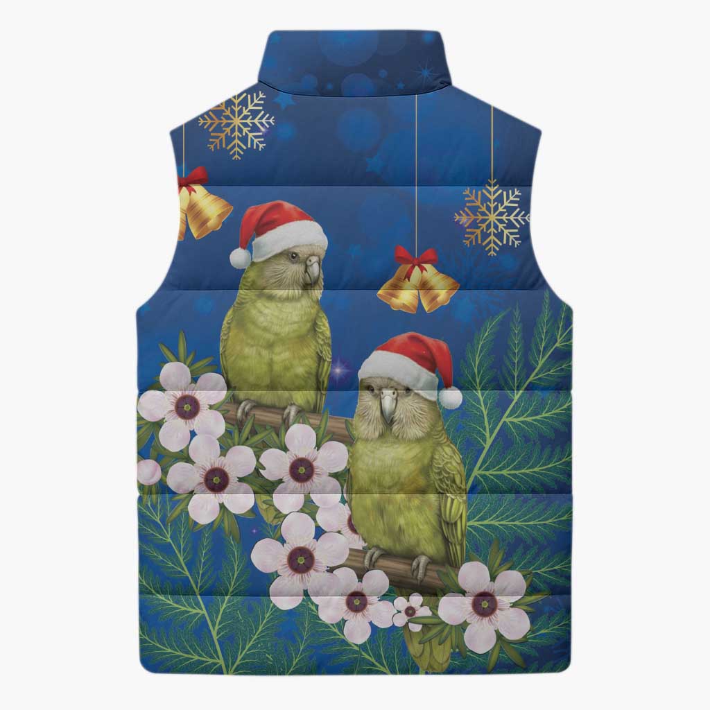 New Zealand Kakapo Christmas Sleeveless Puffer Jacket Owl Parrot Santa Sliver Fern Manuka - Blue LT14 - Polynesian Pride