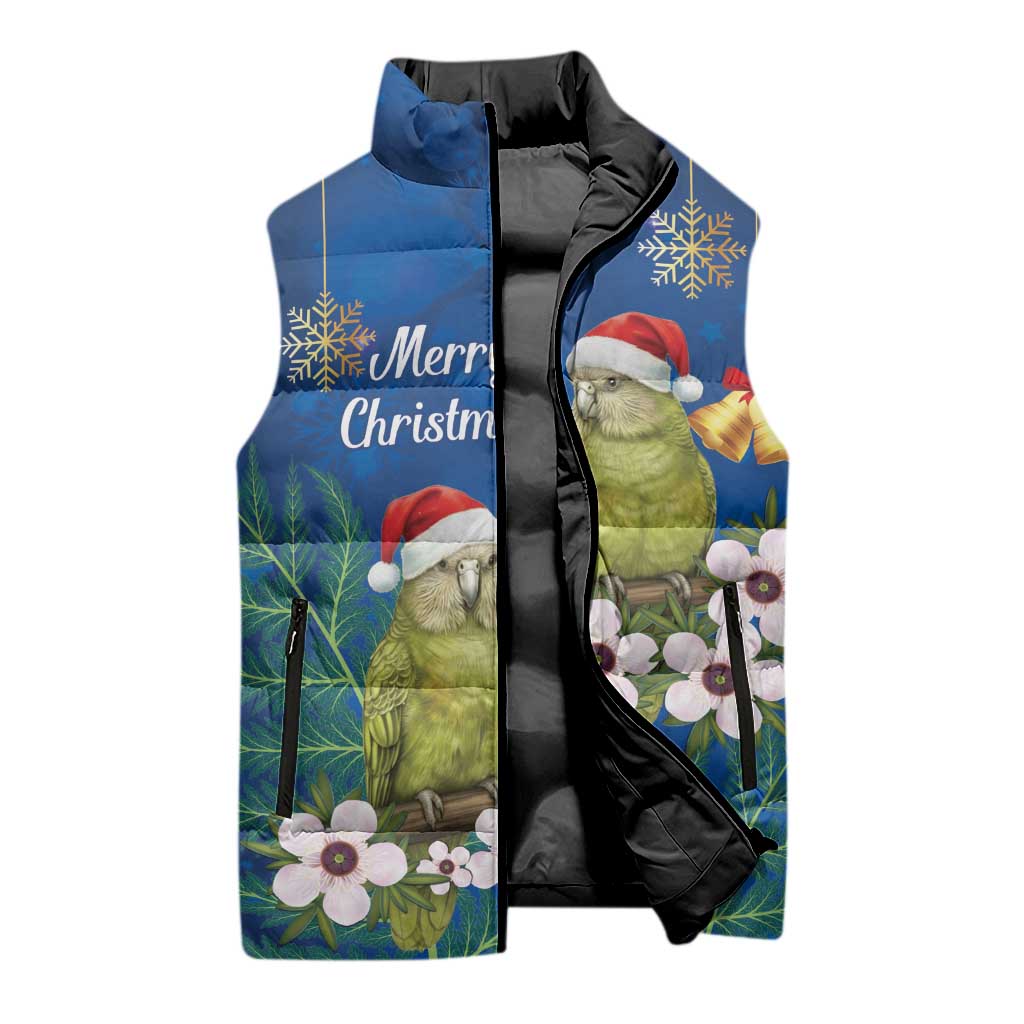 New Zealand Kakapo Christmas Sleeveless Puffer Jacket Owl Parrot Santa Sliver Fern Manuka - Blue LT14 - Polynesian Pride