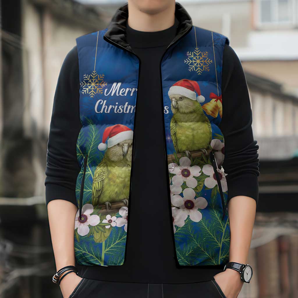 New Zealand Kakapo Christmas Sleeveless Puffer Jacket Owl Parrot Santa Sliver Fern Manuka - Blue LT14 - Polynesian Pride