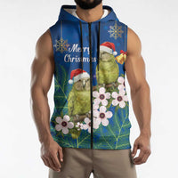 New Zealand Kakapo Christmas Sleeveless Zip Hoodie Owl Parrot Santa Sliver Fern Manuka - Blue LT14 - Polynesian Pride