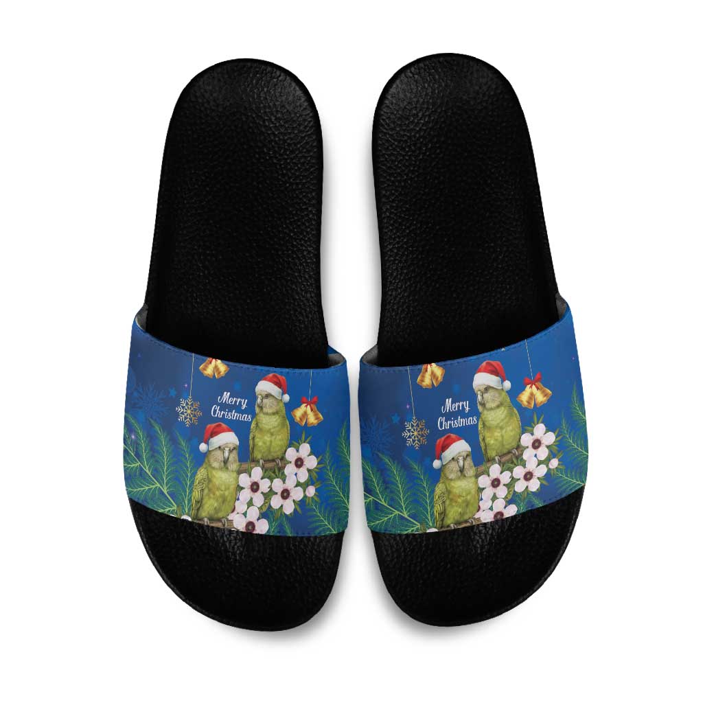 New Zealand Kakapo Christmas Slide Sandals Owl Parrot Santa Sliver Fern Manuka - Blue - Polynesian Pride