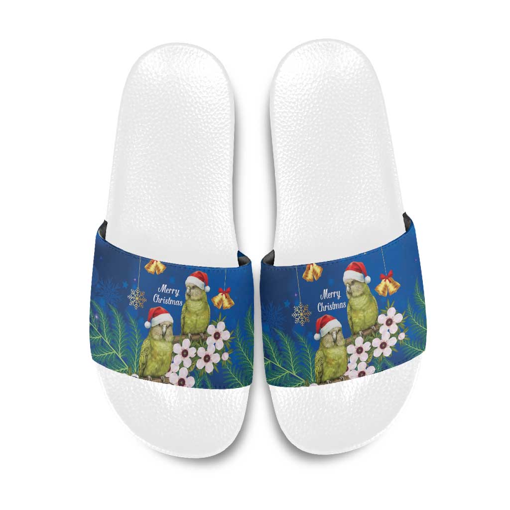 New Zealand Kakapo Christmas Slide Sandals Owl Parrot Santa Sliver Fern Manuka - Blue LT14 Blue - Polynesian Pride