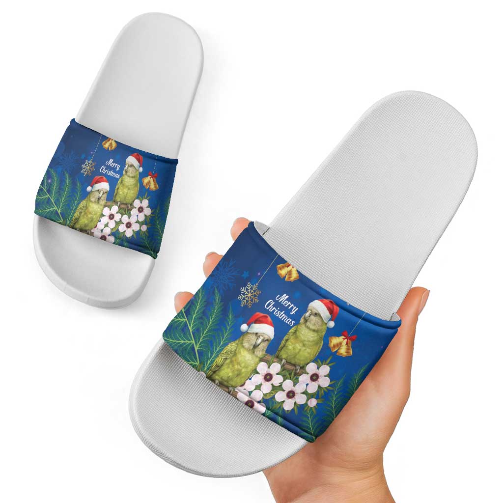 New Zealand Kakapo Christmas Slide Sandals Owl Parrot Santa Sliver Fern Manuka - Blue LT14 - Polynesian Pride