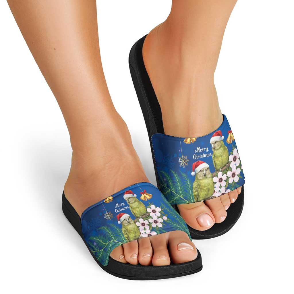New Zealand Kakapo Christmas Slide Sandals Owl Parrot Santa Sliver Fern Manuka - Blue LT14 - Polynesian Pride