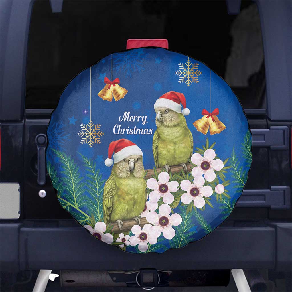 New Zealand Kakapo Christmas Spare Tire Cover Owl Parrot Santa Sliver Fern Manuka - Blue LT14 No hole Blue - Polynesian Pride