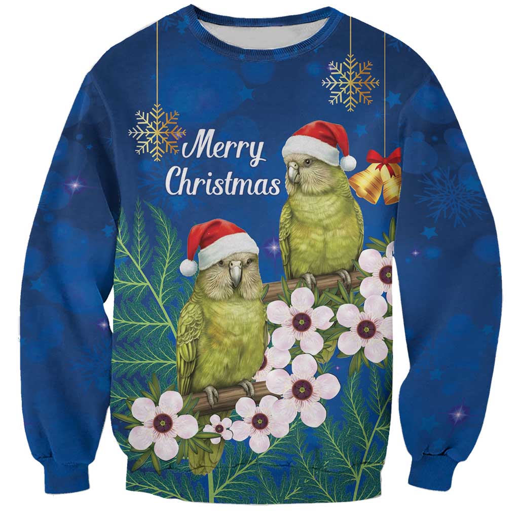 New Zealand Kakapo Christmas Sweatshirt Owl Parrot Santa Sliver Fern Manuka - Blue LT14 Unisex Blue - Polynesian Pride