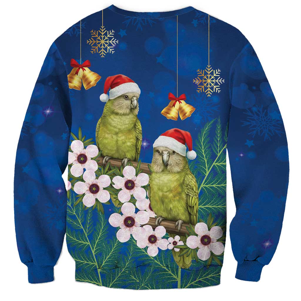 New Zealand Kakapo Christmas Sweatshirt Owl Parrot Santa Sliver Fern Manuka - Blue LT14 - Polynesian Pride