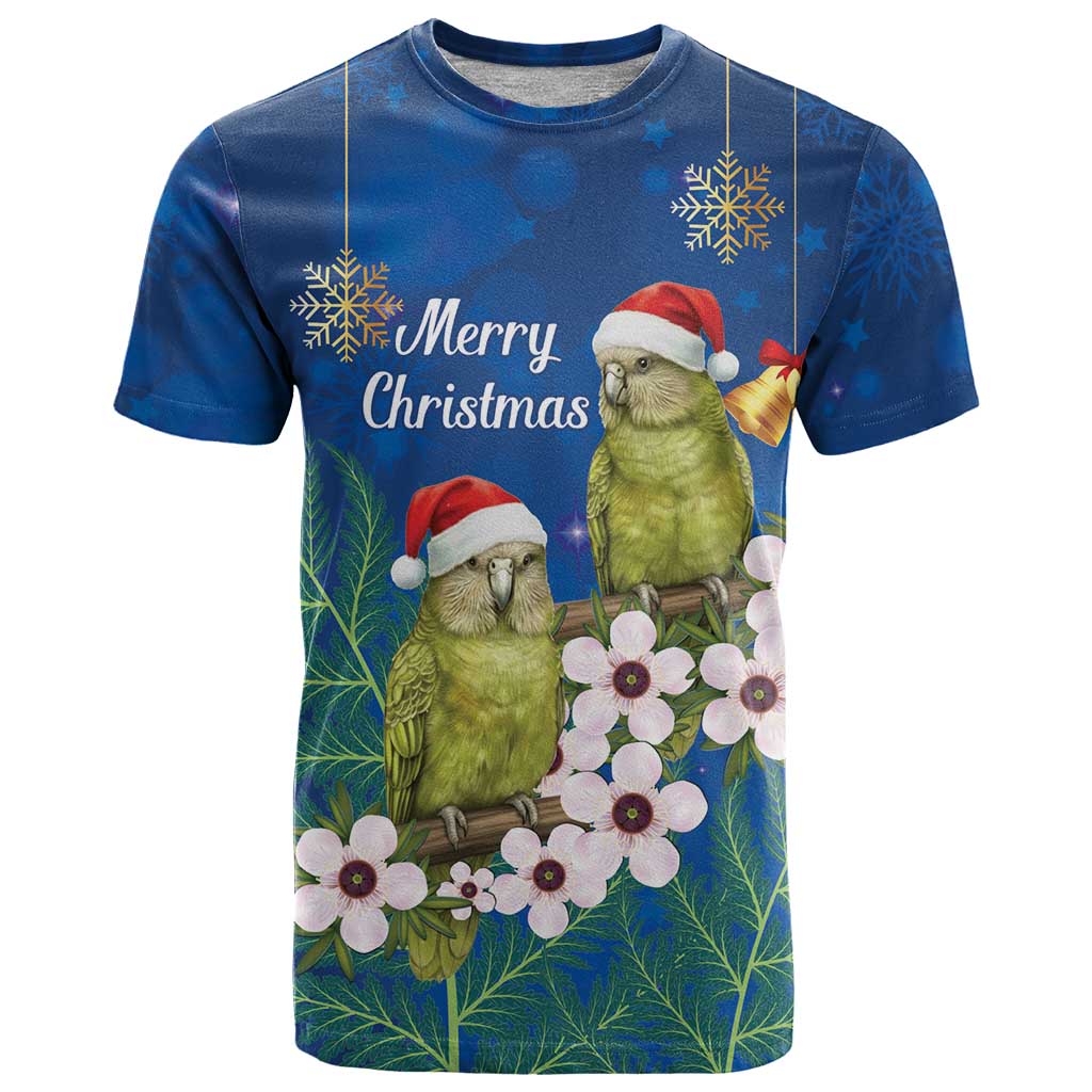 New Zealand Kakapo Christmas T Shirt Owl Parrot Santa Sliver Fern Manuka - Blue LT14 Blue - Polynesian Pride
