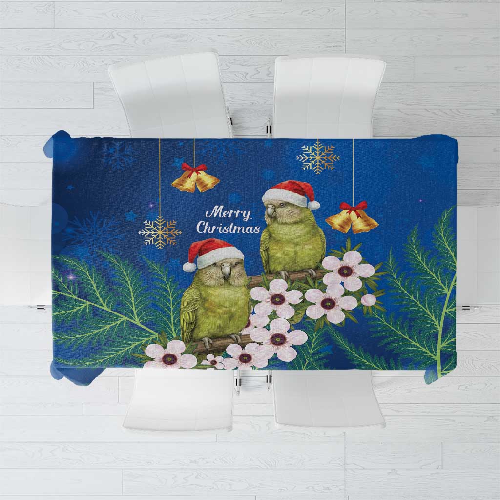 New Zealand Kakapo Christmas Tablecloth Owl Parrot Santa Sliver Fern Manuka - Blue LT14 Blue - Polynesian Pride