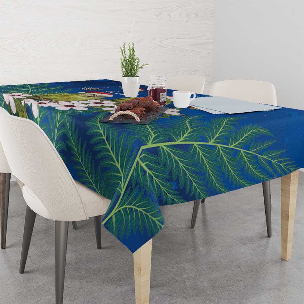 New Zealand Kakapo Christmas Tablecloth Owl Parrot Santa Sliver Fern Manuka - Blue LT14 - Polynesian Pride