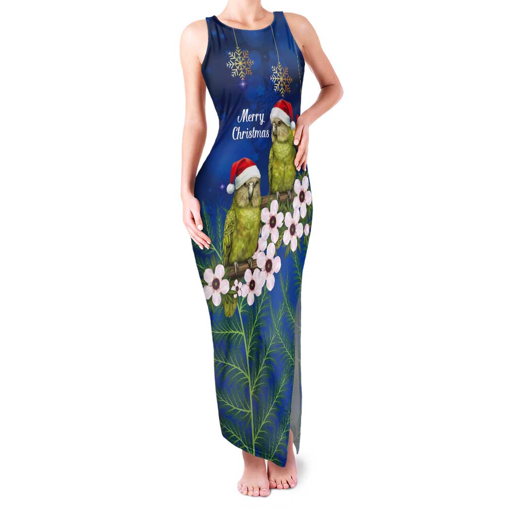New Zealand Kakapo Christmas Tank Maxi Dress Owl Parrot Santa Sliver Fern Manuka - Blue LT14 Women Blue - Polynesian Pride