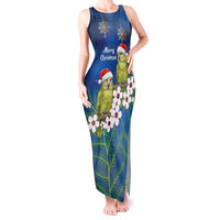 New Zealand Kakapo Christmas Tank Maxi Dress Owl Parrot Santa Sliver Fern Manuka - Blue LT14 Women Blue - Polynesian Pride
