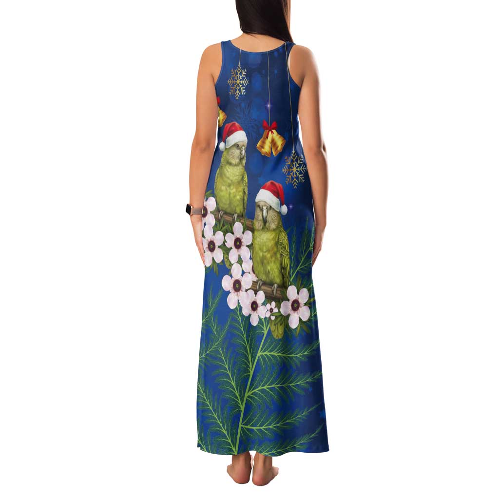 New Zealand Kakapo Christmas Tank Maxi Dress Owl Parrot Santa Sliver Fern Manuka - Blue LT14 - Polynesian Pride