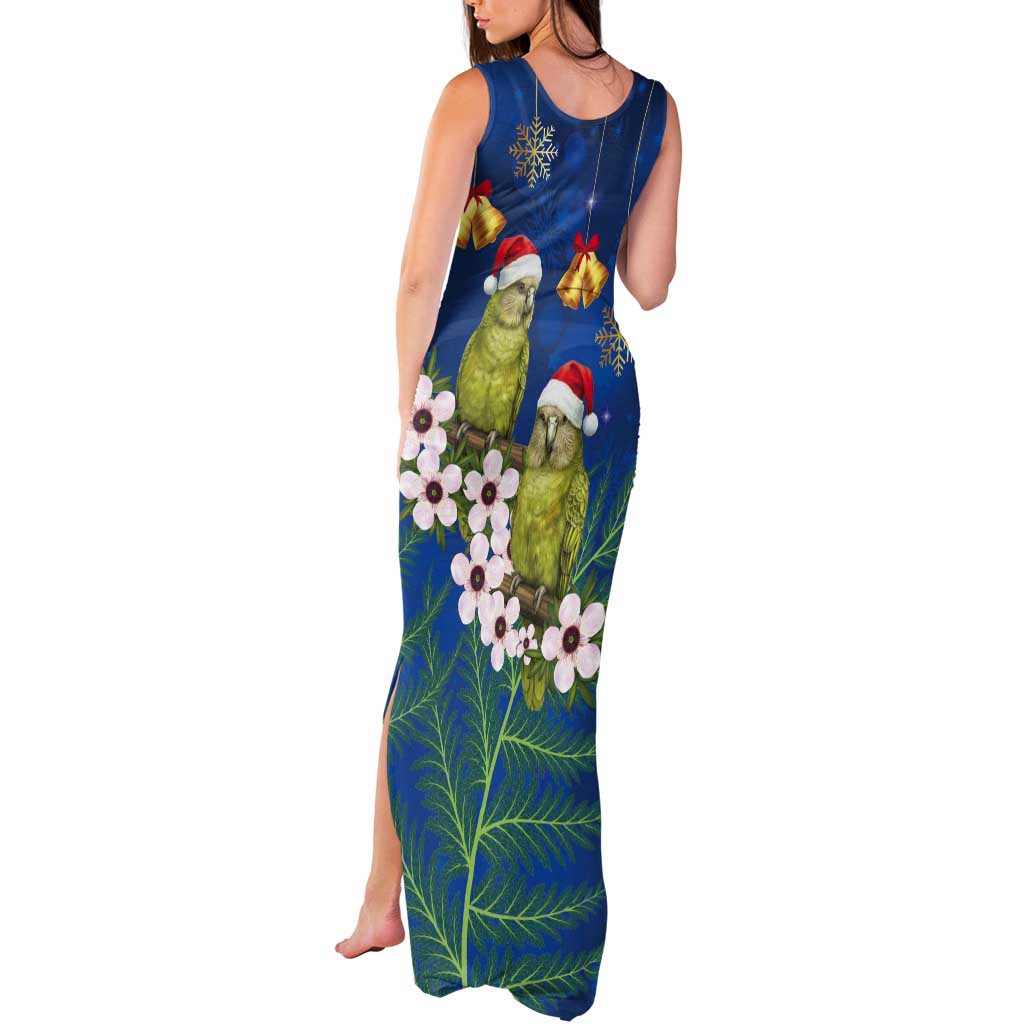 New Zealand Kakapo Christmas Tank Maxi Dress Owl Parrot Santa Sliver Fern Manuka - Blue LT14 - Polynesian Pride