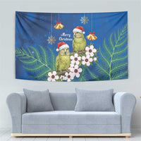 New Zealand Kakapo Christmas Tapestry Owl Parrot Santa Sliver Fern Manuka - Blue LT14 - Polynesian Pride