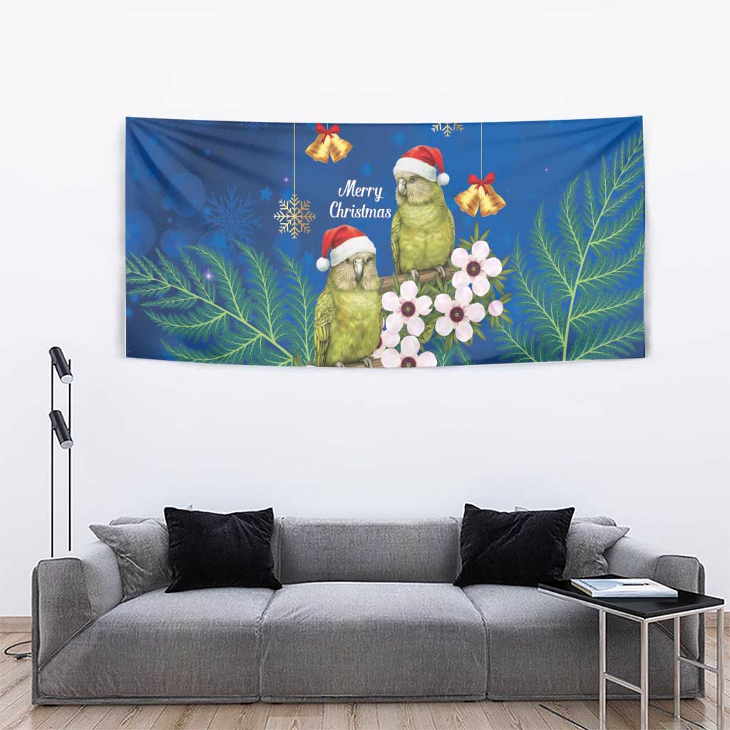 New Zealand Kakapo Christmas Tapestry Owl Parrot Santa Sliver Fern Manuka - Blue LT14 - Polynesian Pride