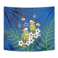 New Zealand Kakapo Christmas Tapestry Owl Parrot Santa Sliver Fern Manuka - Blue LT14 - Polynesian Pride