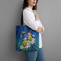 New Zealand Kakapo Christmas Tote Bag Owl Parrot Santa Sliver Fern Manuka - Blue LT14 - Polynesian Pride