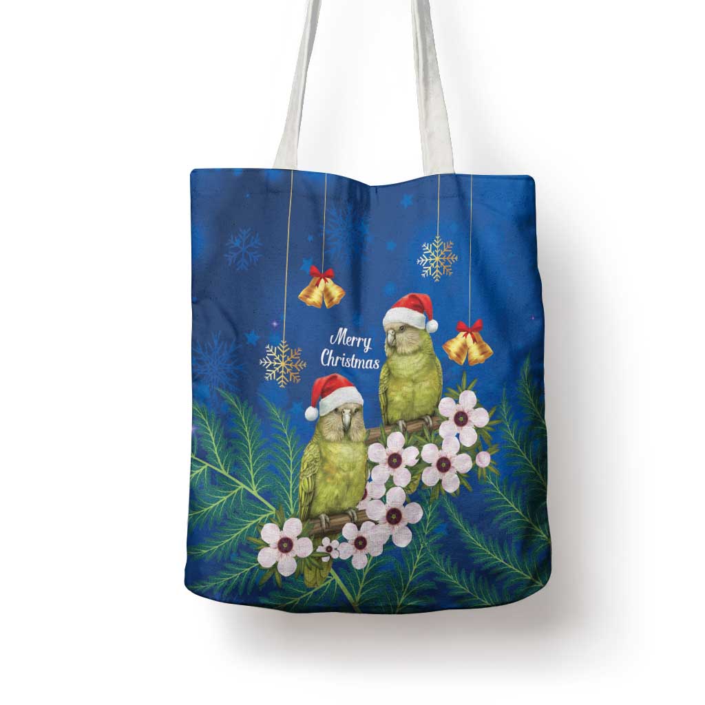 New Zealand Kakapo Christmas Tote Bag Owl Parrot Santa Sliver Fern Manuka - Blue LT14 - Polynesian Pride