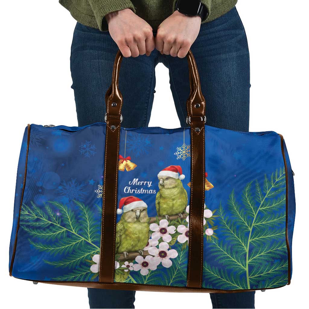 New Zealand Kakapo Christmas Travel Bag Owl Parrot Santa Sliver Fern Manuka - Blue LT14 Blue - Polynesian Pride